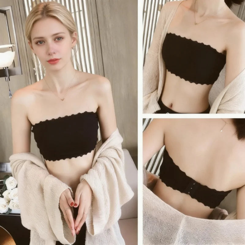 Summer Strapless Women Bras Back Lace Sexy Chest Tops Seamless Breathable Underwear Brassiere Solid Invisible Wraps Bra Push Up