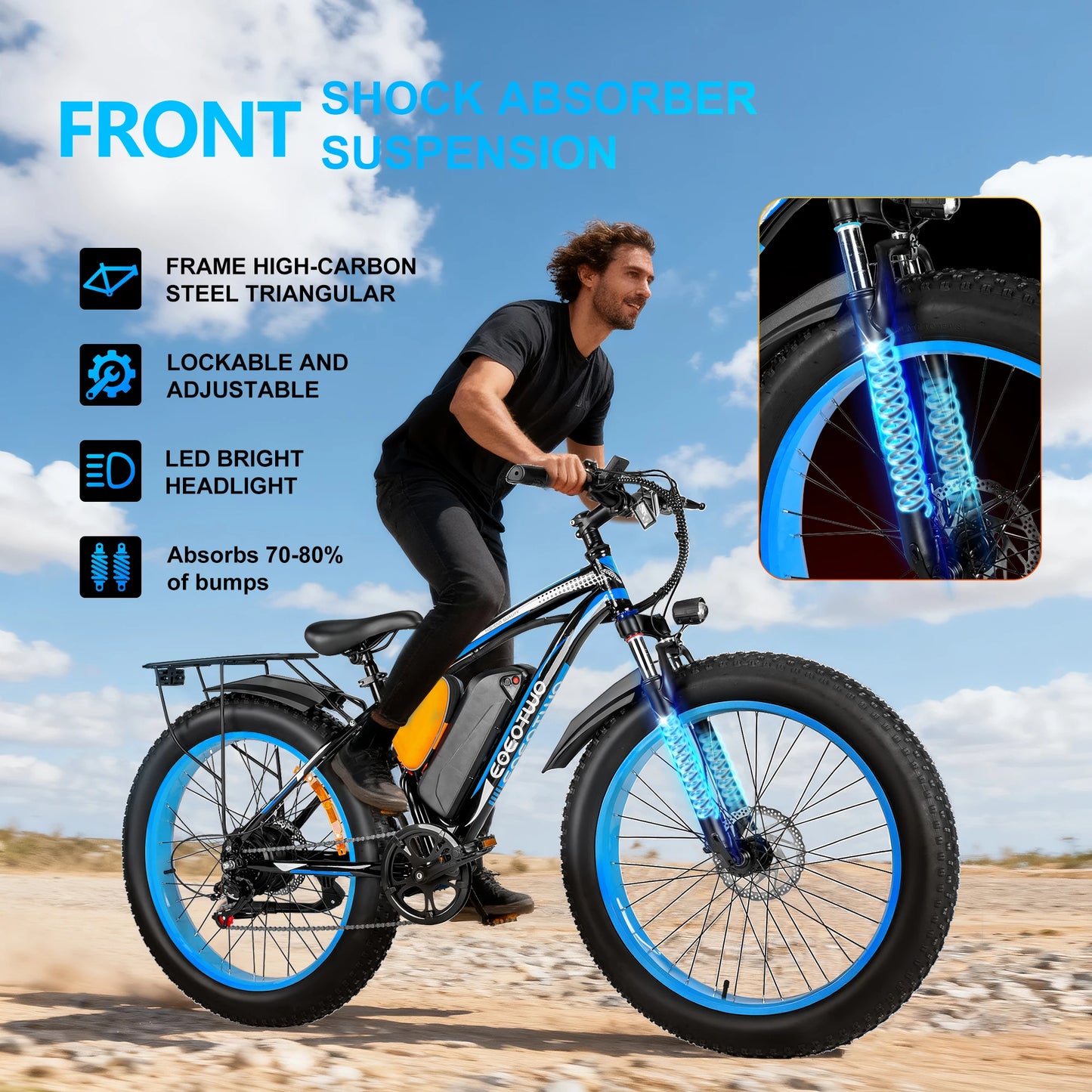 EOEOTWO Electric Bike,1500W Peak Ebikes for Adults, 26'' Fat Tire Best Ebike for Men, 70 Miles with 960Wh Battery, 25-30MPH Max Speed Bicycles, 330LB Capacity