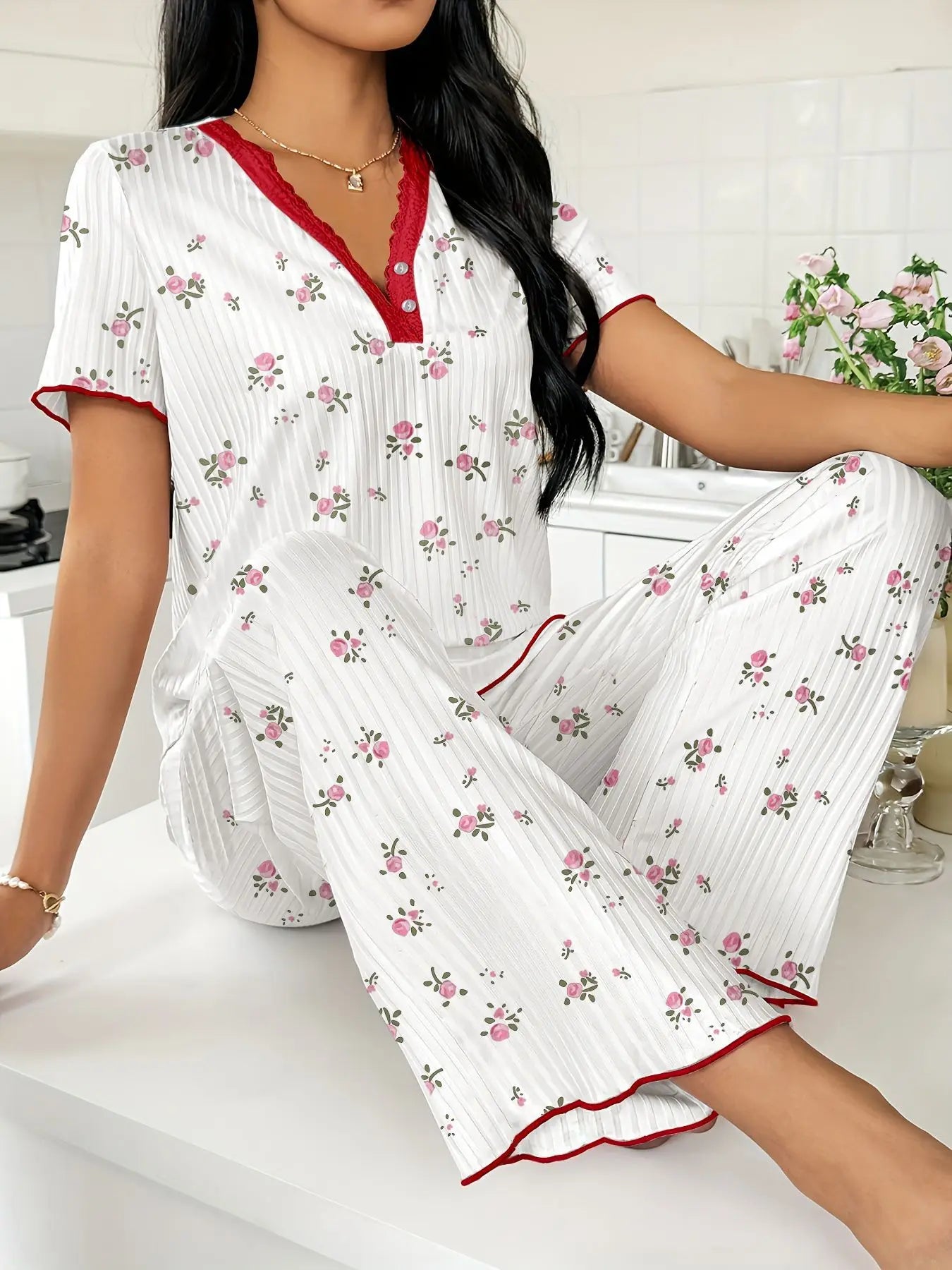 Autumn Winter Warm Pajamas Set for Women Sleepwear Sexy Heart Print Tops and Trouses Sets Comfortable Pyjama Loungewear