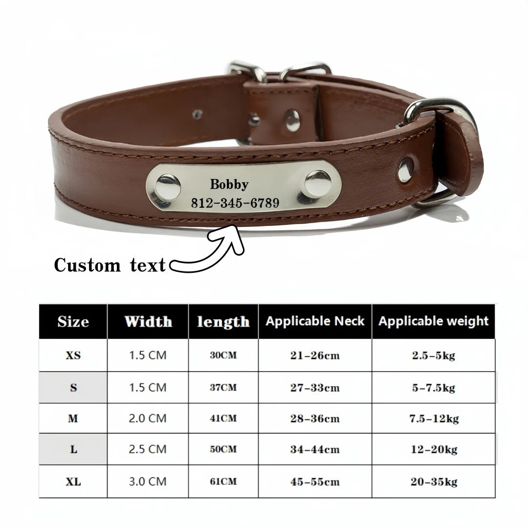 Personalized Name Carved Dog Collar ID Tag  Anti-lost Solid PU Leather Collar For Small Medium Large Dogs Puppy Cat Pet Supplies