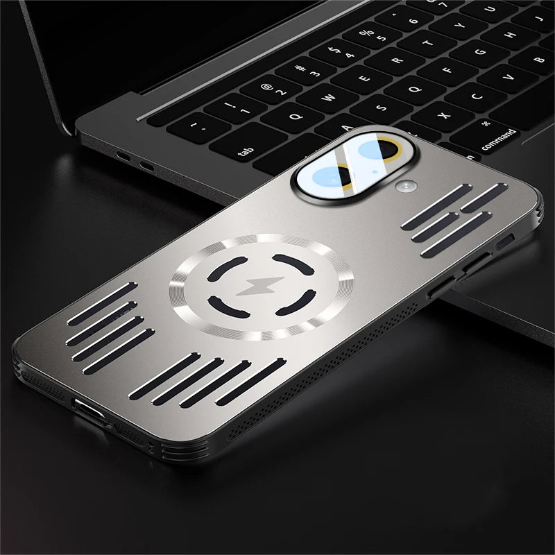 Luxury Metal Heat Dissipation Magnetic Wireless Charging Cover For iPhone 17 Air 16 15 Pro Max Plus 16E 17Pro Protective Case
