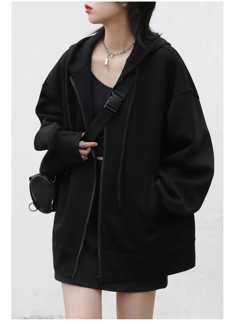CHIC VEN Women Sweatshirts Hoodies Solid Loose Casual Hooded Female Tops Lady Coat Medium Length Overcoat Spring Autumn 2025