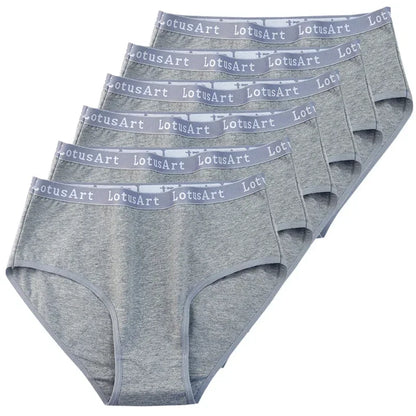 6pcs Cotton Women Panties Lady Plus Size Underwear High Waist Briefs Breathable Solid Color Female Lingerie Shorts