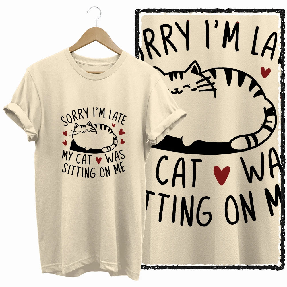 COOLMIND BEIGE cat print exclusive graphic 100% cotton women T shirt big size loose cotton cat lover women tshirt LOVELY cat tee
