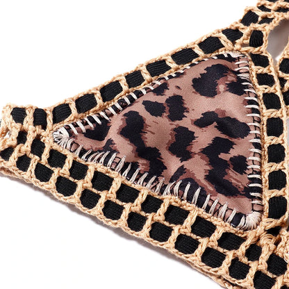 Reversible Crochet Bikini - Leopard Print Two Piece Swimwear Set | Luxury Poolside Suit
