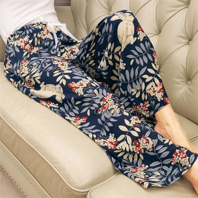 Women Cotton Casual Trousers Summer Loose Pajamas Home Pants Thin Wide Leg Pants Fashion Oversized Sleep Bottoms Korean Pants