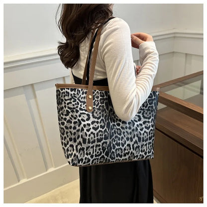 Leopard Print Tote Bag - Women's PU Leather Large Capacity Casual Travel Purse