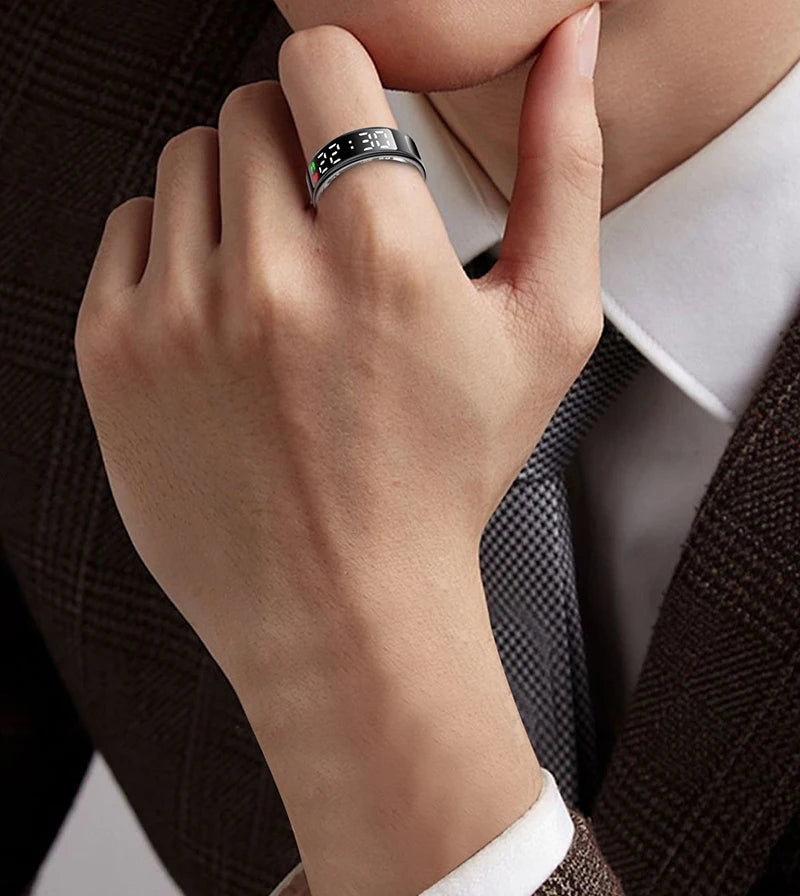 Fitness Sleep Smart Ring LED Display Screen Heart Rate Blood Oxygen Monitoring Outdoor Sports Modes IP68 & 5ATM Waterproof Ring