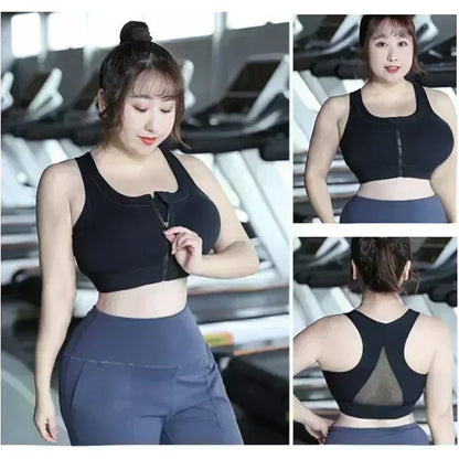 Front Zipper Sports Bra - Women's Athletic Crop Top, Push Up Wireless Fitness Tank