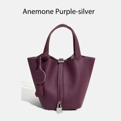 Women Leather Bucket Bag - Genuine Leather Handbag | Large Tote Bag With Silver Hardware