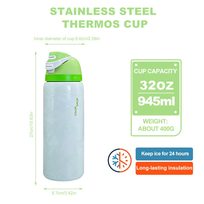 Owalaa nightlight ghost 32oz/945ml stainless steel insulated water bottle with straw,for daily sports outdoor,perfect gift