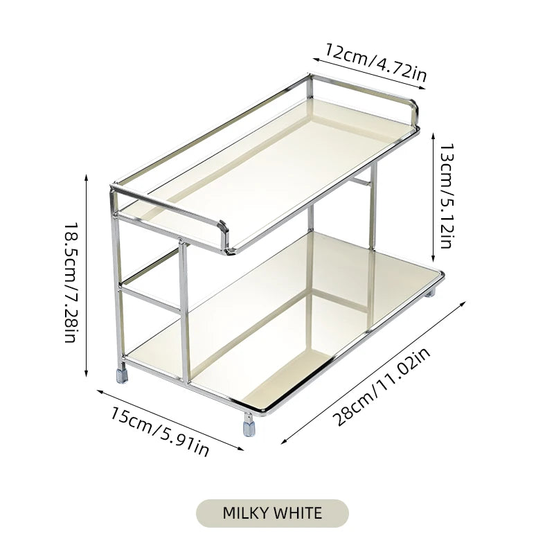 Metal Desk Organizer - Double Layer Desktop Storage Rack for Cup, Cosmetics & Bathroom
