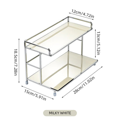 Metal Desk Organizer - Double Layer Desktop Storage Rack for Cup, Cosmetics & Bathroom