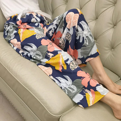 Women Cotton Casual Trousers Summer Loose Pajamas Home Pants Thin Wide Leg Pants Fashion Oversized Sleep Bottoms Korean Pants