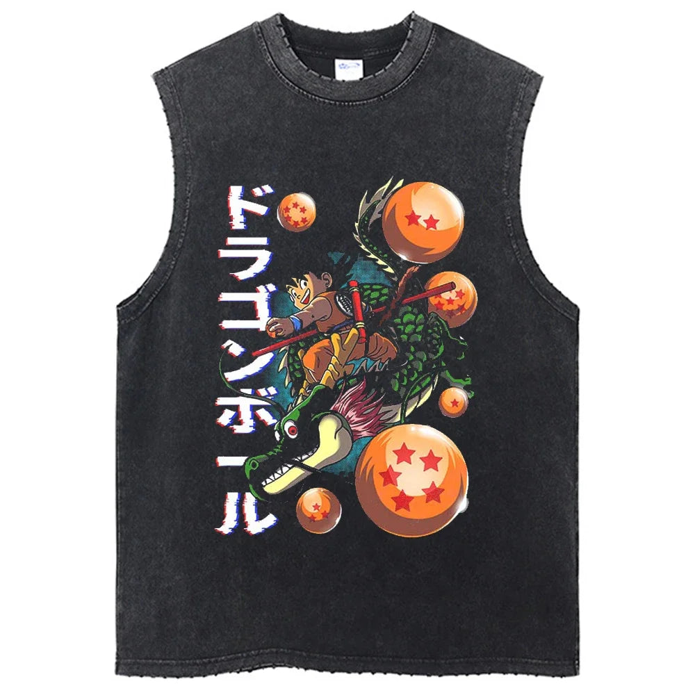 Fashion Dragon Ball Z Harajuku T-Shirts Retro Streetwear Washed Anime Man Tank Tops Tees Retro Manga Oversize Sleeveless Vest