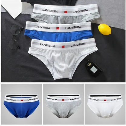 3pcs Men's Pure Cotton Low Waist Elastic Sexy Loose Breathable Youth Pant Headband Underwear Summer Cotton Briefs