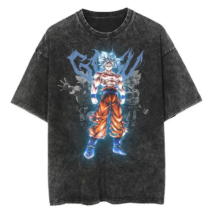Men Streetwear Washed T Shirt Japanese Anime Dragon Ball Print T-Shirt Harajuku Cotton Casual Tshirt Summer Short Sleeve Tops
