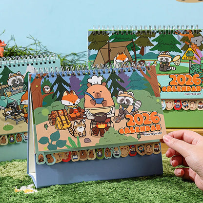 2026 Capybara Desktop Calendar Cute Animal Standing Desk Planner 12-Month Table Calendar for Office, School, Home Kitchen Decor