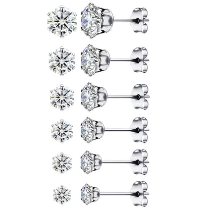 1 Pair 3mm-8mm Medical Stainless steel Crystal Zircon Ear Studs Earrings For Women/Men 4 Prong Tragus Cartilage Piercing Jewelry