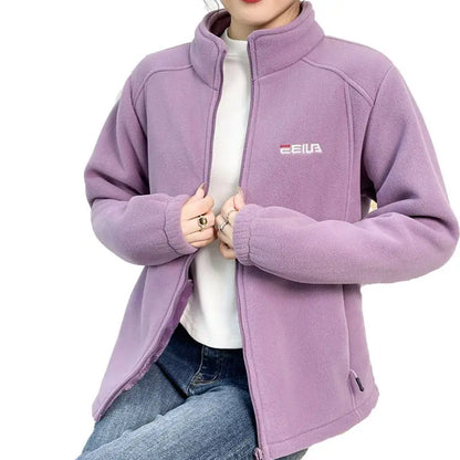 Woman Thickened Zipper Lamb Velvet Sweatshirt Casual Cardigan Embroidery Warm Stand-up Collar Loose Jacket Windproof Sweatshirt