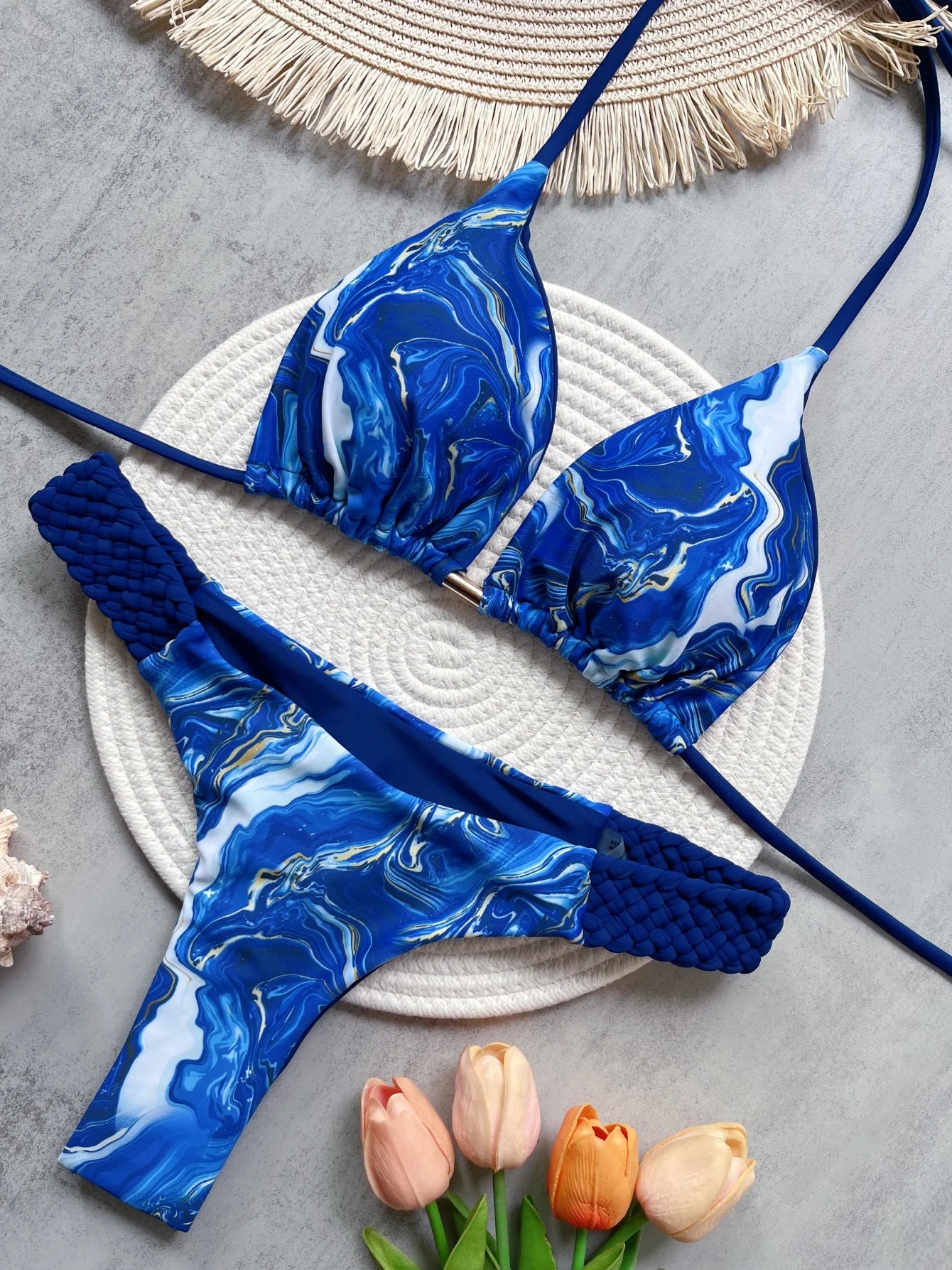 Halter Mini Bikini - Two-Piece Swimsuit With High Cut, Printed Bikini Set For Women