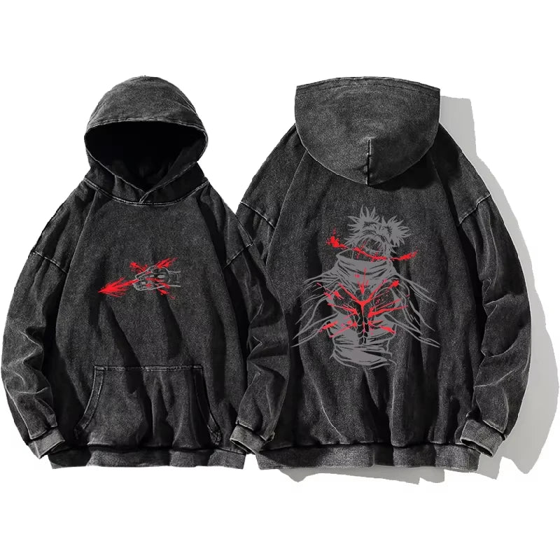Japanese Anime Jujutsu Kaisen Print Hooded Pullover Men Hip Hop Sweatshirt Vintage Hoodie Harajuku Cotton Sweatshirts