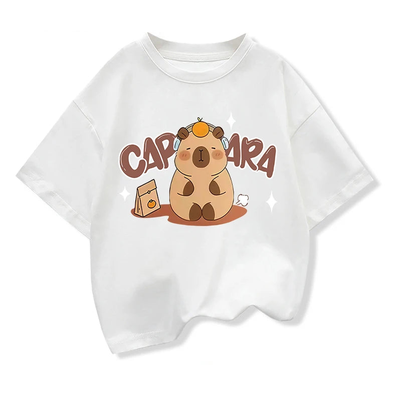 Capybara Pattern Girl T-Shirt Short Sleeve Girls' Summer Clothes Boys Girls Tops Tees Children's T-Shirt Fashion Girl Clothing