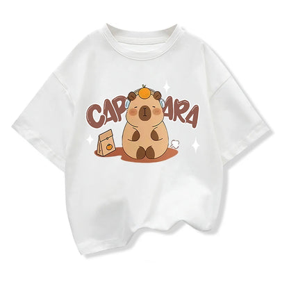 Capybara Pattern Girl T-Shirt Short Sleeve Girls' Summer Clothes Boys Girls Tops Tees Children's T-Shirt Fashion Girl Clothing