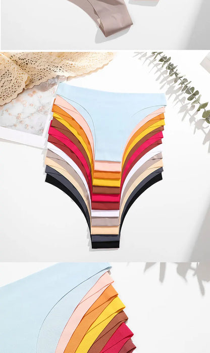 FINETOO 5Pcs/Set Ice Silk Seamless Underwear Low Waisted Brazilian Pants Breathable High Elasticity Lingerie Intimates Panties