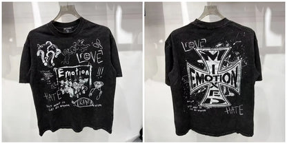 New MIXED-EMOTION Rhinestone cartoon printed pattern 100% cotton Men Women T-shirt Loose casual Shinning Diamond Tees Oversized Top