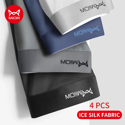 MiiOW 4Pcs Ice Silk Men Boxer Shorts Graphene Antibacterial Men Underwear Man Underpants Seamless Breathable Mens Panties L-5XL