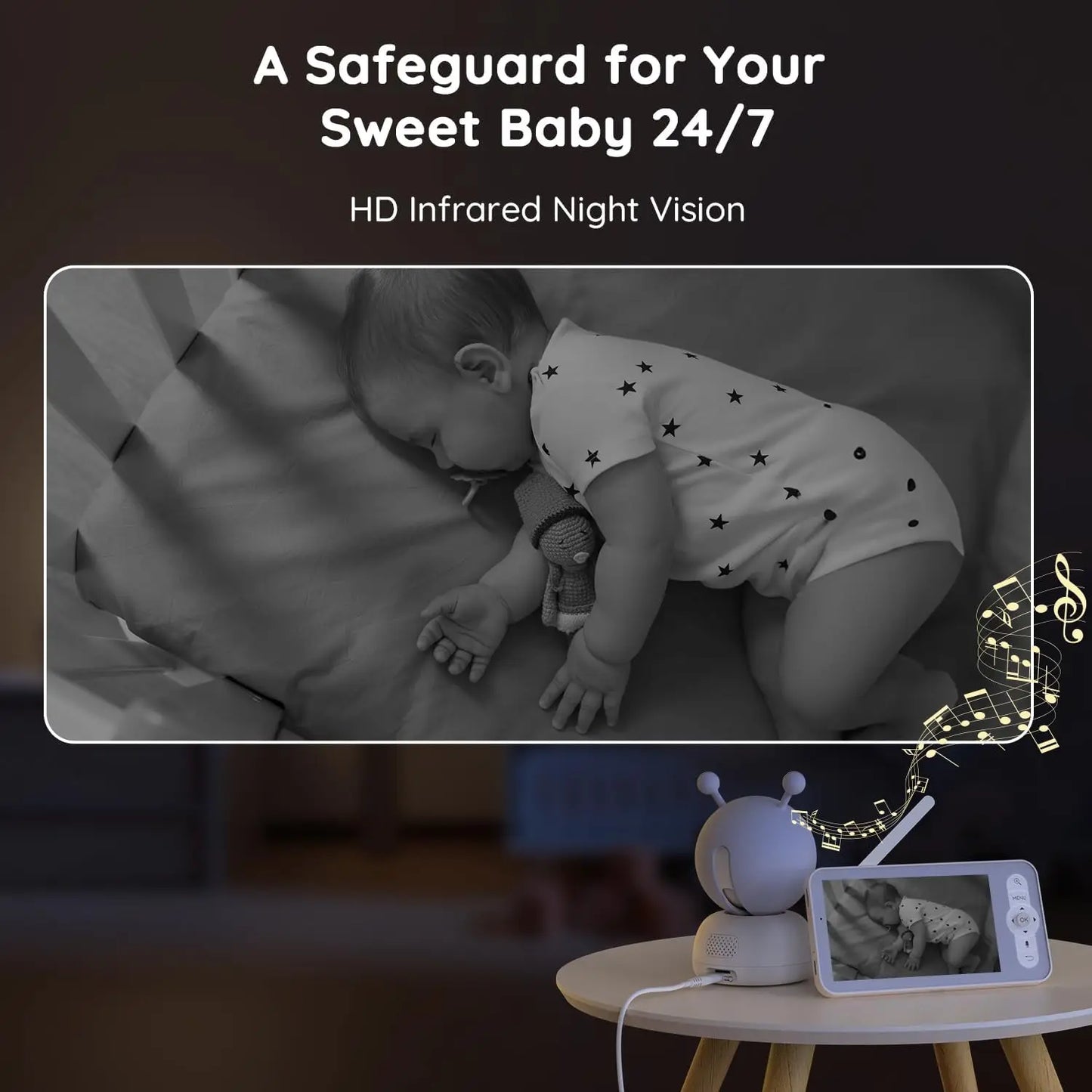 BOIFUN 2K 5'' Screen Control Wifi Video Baby Monitor Camera, ,Two-Way Talk, Motion&Crying Detection, Auto Tracking, Night Vision