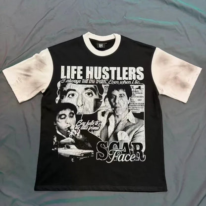 26SS Y2K High Quality American Retro Trendy Fashion Tops LIFE HUSTLERS 100% cotton large size loose Men's Women's T-Shirt