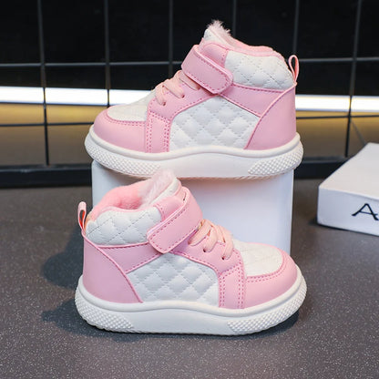 Fleece Lined Sports Shoes – Warm Kids Winter Sneakers with EVA Outsole