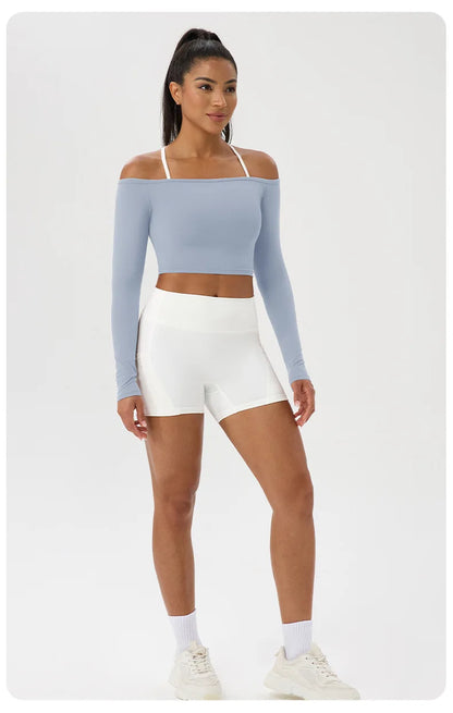 Women's Yoga Shirt - Long Sleeve One Shoulder Tight Fit Workout Top | Quick Drying