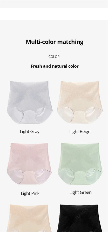 Flarixa 3PCS Seamless High Waist Panties for Women Ultra Thin Ice Silk Panties Comfort Briefs Antibacterial Underwear Underpants