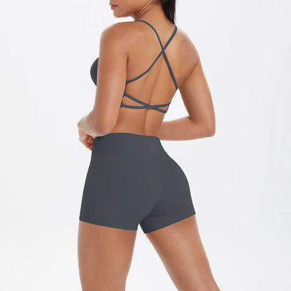 2PCS Yoga Clothes  Halter Yoga Top Set Fitness Gym Suit Crossover Back Sports Underwear Workout Gym Shorts Fitness High Waist