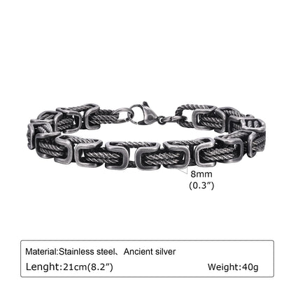Vintage Chain Bracelets for Men Boys,Byzantine Stainless Steel Braided Link Wristband,Retro Jewelry Birthday Father Gifts