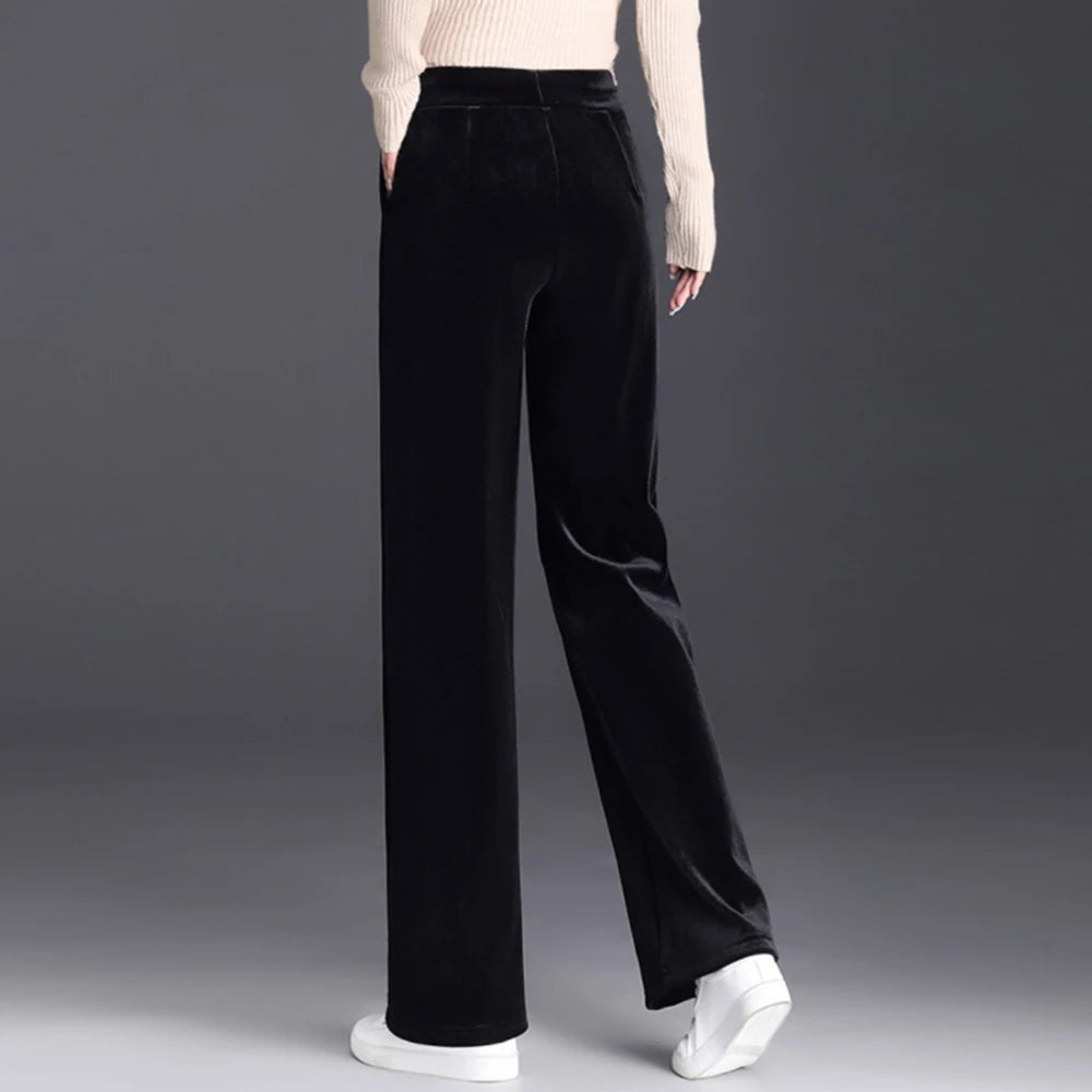 Korean style blue velvet wide leg pants for women in spring and autumn, high-end fashion, loose fit, plus size casual pants