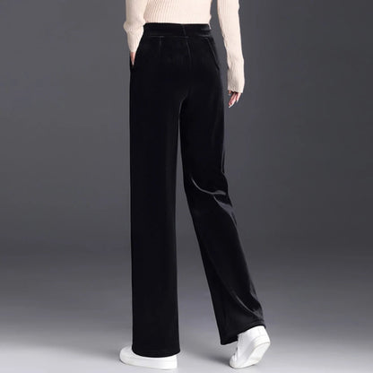 Korean style blue velvet wide leg pants for women in spring and autumn, high-end fashion, loose fit, plus size casual pants