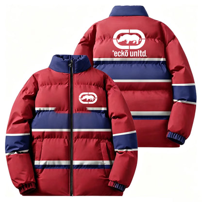Winter Men Thick Padded Down Jacket Ecko Unltd Rhino Print Stand‑collar Zip Coat Hip‑hop Street Style Loose Warm Outerwear For D