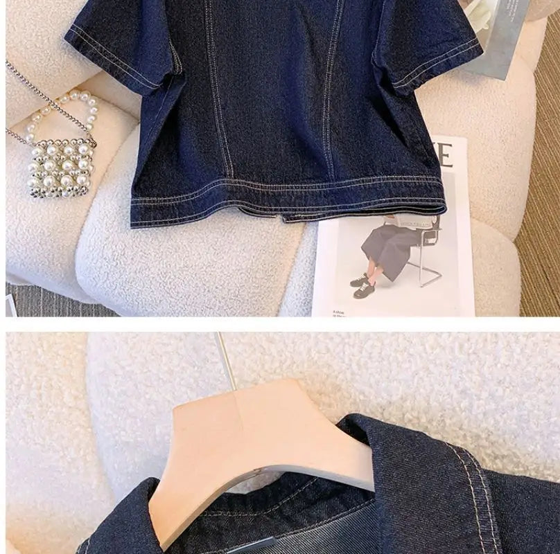 Women's Denim Jackets Streetwear Short Sleeve Summer Jean Jacket Outwear Ropa Mujer Fashion Retro Vintage Coat Cropped Tops