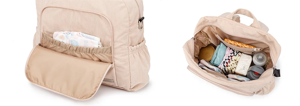 Soboba Large Capacity Diaper Backpack for Mom with Soft Corduroy Fabric and Convenient Design
