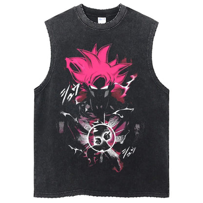Fashion Dragon Ball Z Harajuku T-Shirts Retro Streetwear Washed Anime Man Tank Tops Tees Retro Manga Oversize Sleeveless Vest