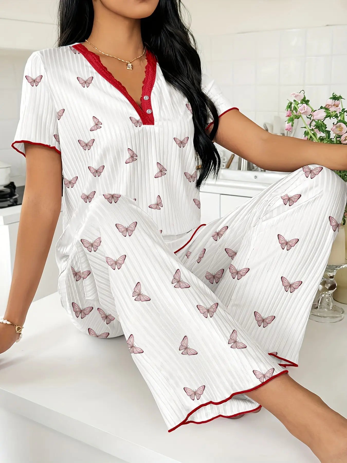 Autumn Winter Warm Pajamas Set for Women Sleepwear Sexy Heart Print Tops and Trouses Sets Comfortable Pyjama Loungewear