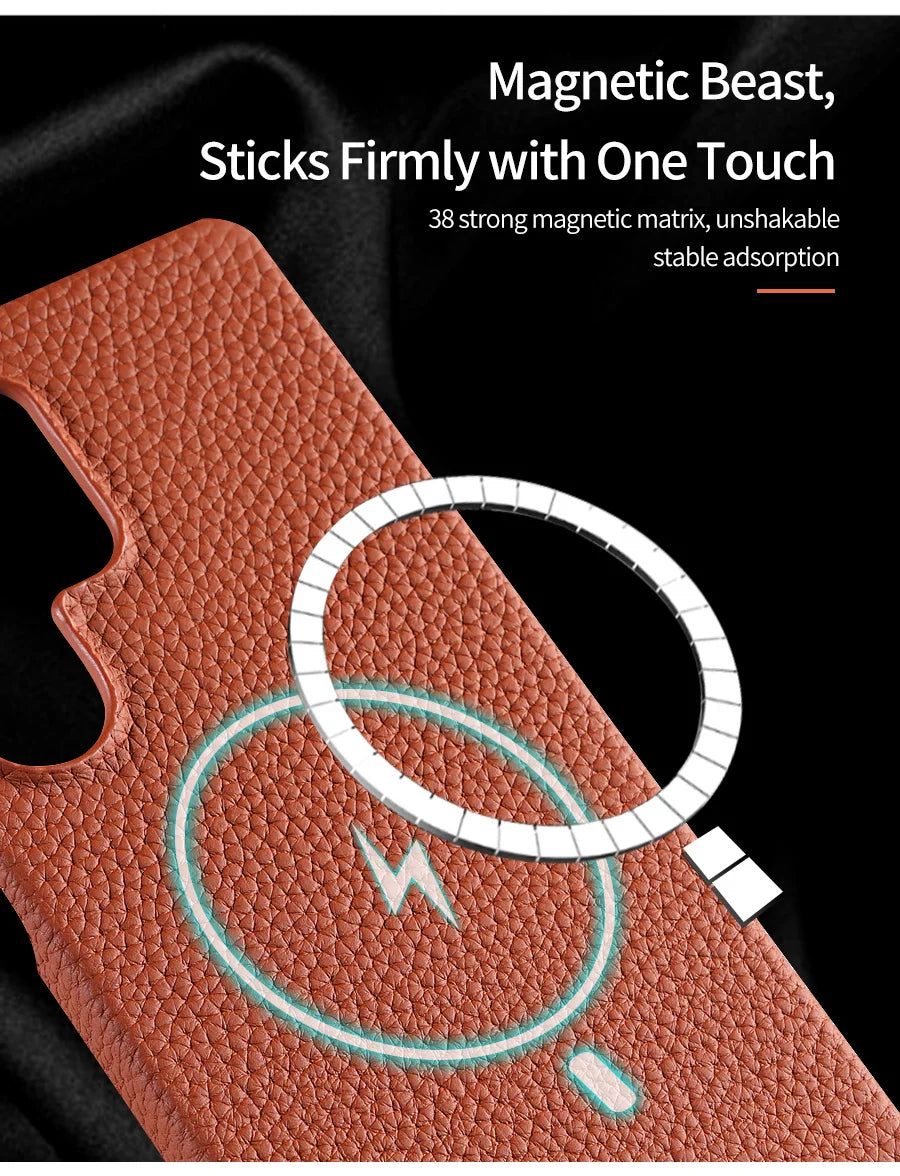 Magsafe Case Samsung - Genuine Cowhide Leather Magnetic Phone Protector for Galaxy S24 Ultra