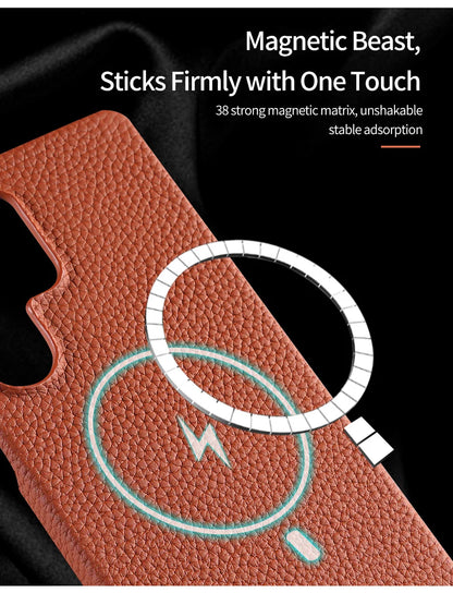 Magsafe Case Samsung - Genuine Cowhide Leather Magnetic Phone Protector for Galaxy S24 Ultra