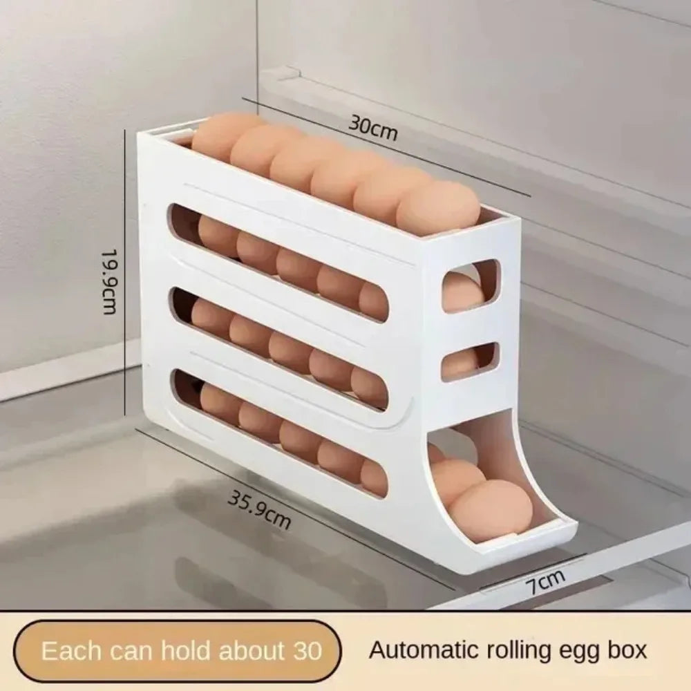 4-Tier Rolling Egg Holder Dispenser - Refrigerator Egg Storage Box