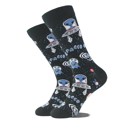 Funny Alien Shark Cotton Socks - Unisex Novelty Crew Socks