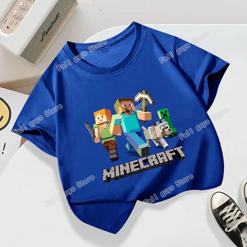 Miner Crafting Pixel Series Child T-Shirt Summer Kids Short Sleeve Tops Hot Game Boys Girls Clothing Cartoon Print Birthday Gift